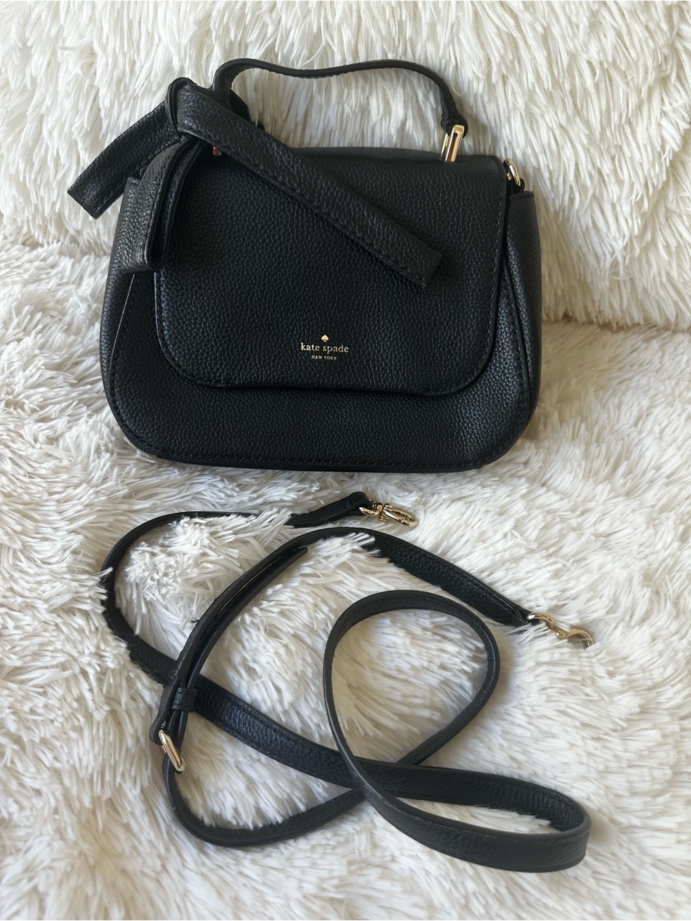 Kate Spade Lowell Lane Small Winni Black Pebbled Leather Crossbody Satchel Bag
